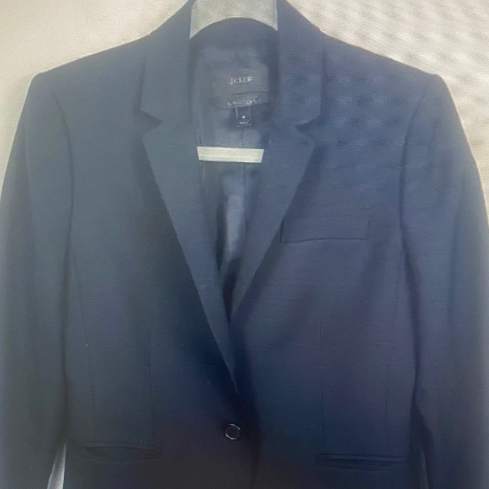 J. Crew 100% Wool Black Single Button Super 120’s Blazer Size 6 EUC Career